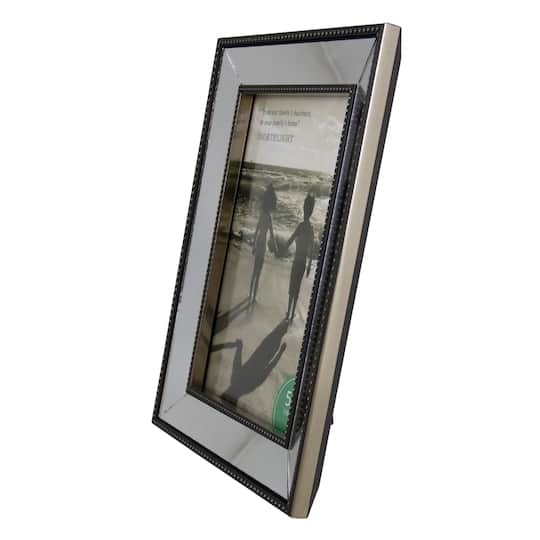 Silver Studded Glass Mirror Encased Photo Picture Frame, 5" x 7"